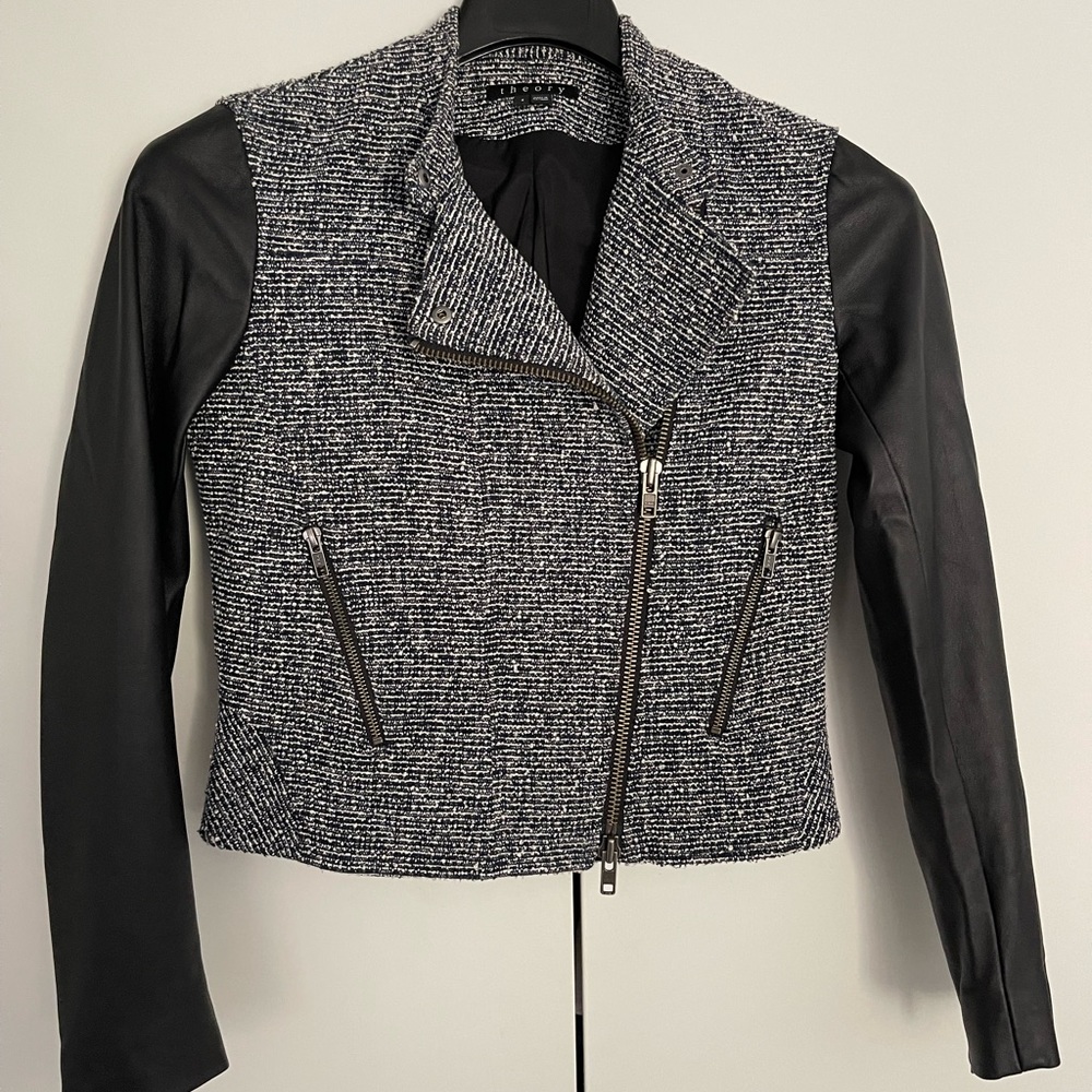 Theory Lamb Leather Tweed Jacket